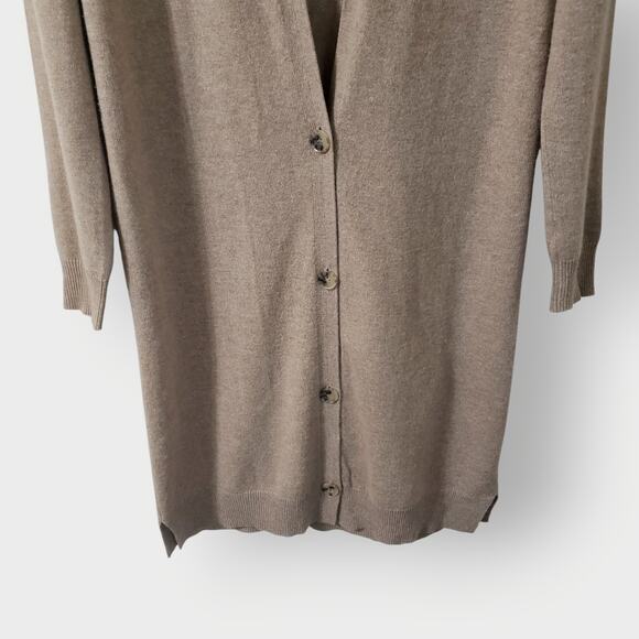 Theory Womens Cashmere Longlined Button Front Cardigan Oatmeal Sz Small *FLAW* - Picture 3 of 14